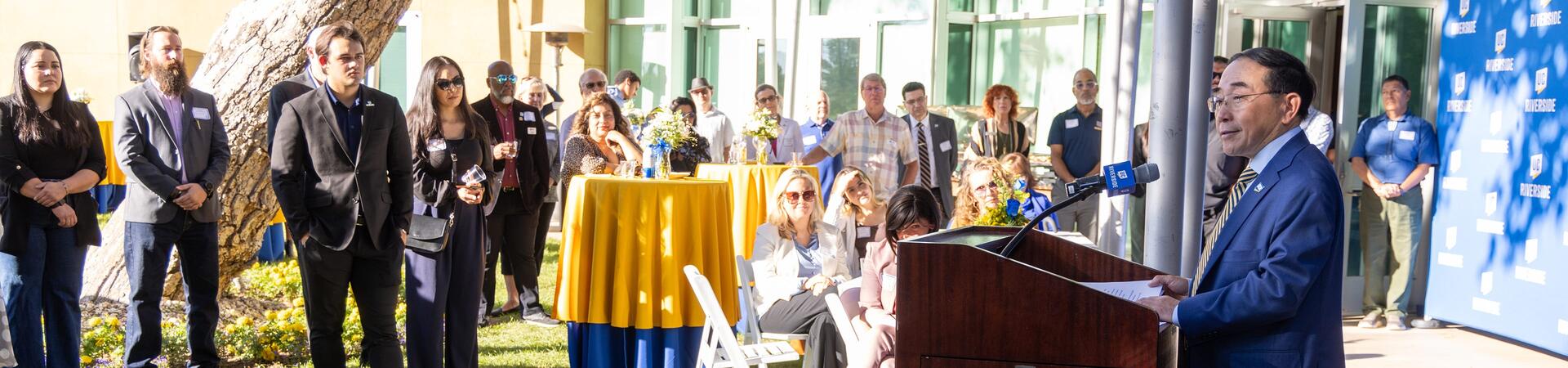 Chancellor S. Jack Hu speaking at Community reception event